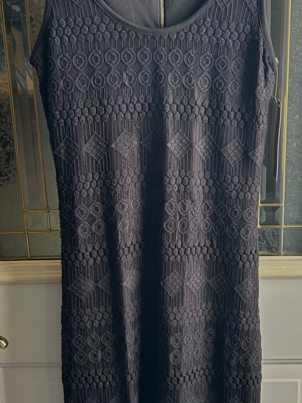 Sharagano Black Crochet-Pattern Sleeveless Dress NWT